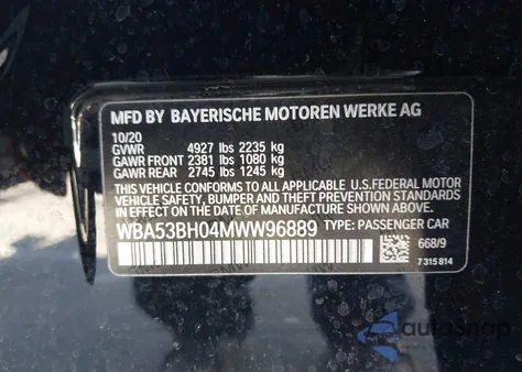 2021 BMW 530I from USA, damaged, VIN WBA53BH04MWW96889